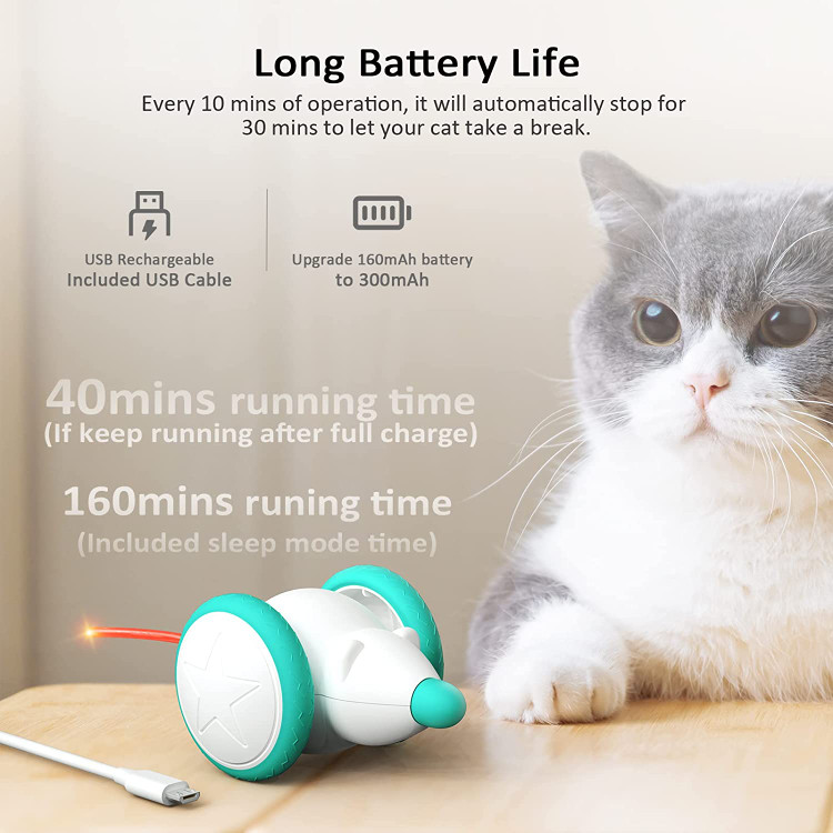 این اسباب بازی تعاملی گربه برای شبیه سازی شکل و فعالیت یک موش طراحی شده است. مانند یک موش سریع حرکت می کند، با شکل بدن موش زیبا، صدای جیر جیر موش و یک نوار چراغ عقب چشمک زن