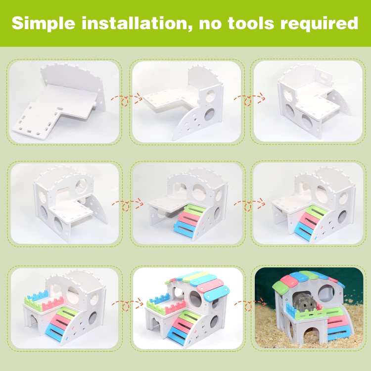 مجموعه اسباببازیهای همستر 4 عددی BNGGOGO، خانه همستر شبیهشده از چوب، تاب و الاکلنگ، اسباببازی ورزشی ورزشی حیوانات خانگی Hideout همستر، لوازم جانبی قفس همستر سوریه برای حیوانات کوچک