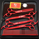 مجموعه قیچی حرفهای 7.0 اینچی نظافت سگ گربههای خانگی قرمز