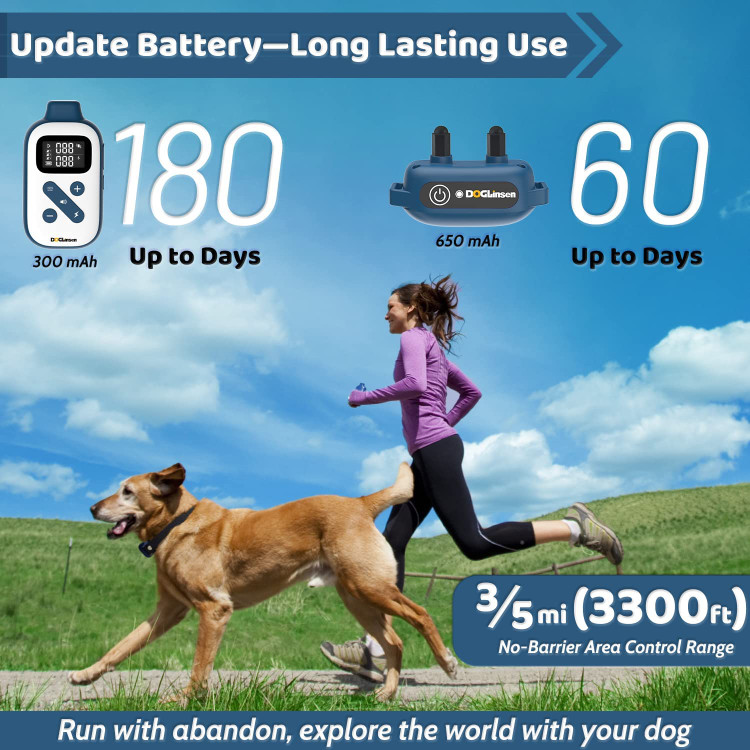 قلاده آموزش سگ با ریموت گیرنده از یک باتری با ظرفیت بالا ۶۵۰ میلی آمپر ساعت ارتقا یافته استفاده می کند