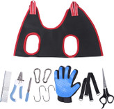 ناخن گیر x 1 (طراحی محافظ ایمنی)، سوهان ناخن x 1، شانه حیوان خانگی x 1 (انتهای گرد دندانه های فولادی ضد زنگ)، S-hook x 4 با کیفیت عالی (مناسب برای میله گرد)، آویزان Sling x 2