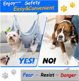 پاهای سگ را در سوراخهایی که جلو و عقب به وضوح مشخص شدهاند قرار دهید. سپس از قلاب ها برای آویزان کردن بانوج از زمین استفاده کنید