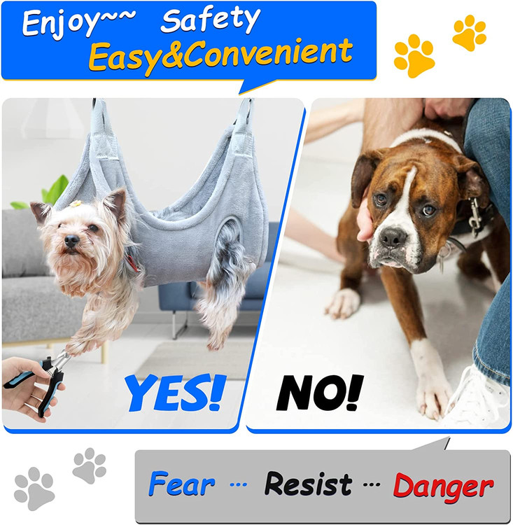 پاهای سگ را در سوراخهایی که جلو و عقب به وضوح مشخص شدهاند قرار دهید. سپس از قلاب ها برای آویزان کردن بانوج از زمین استفاده کنید