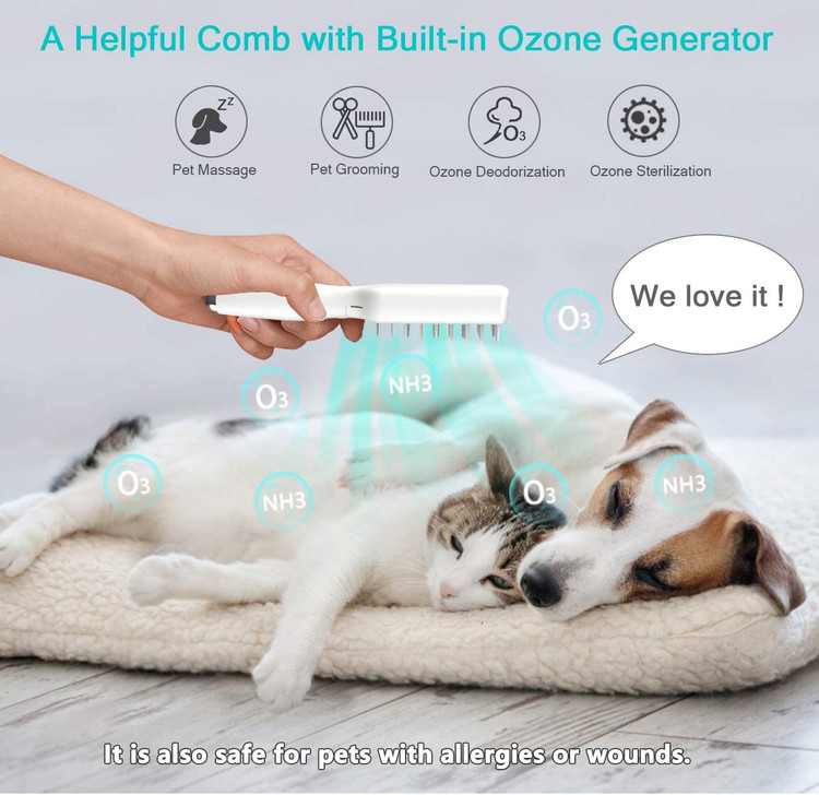 هنگام شانه زدن خز حیوانات خانگی، شانه ماساژور می تواند به سرعت اوزون O3 تولید کند و به پوست حیوان خانگی شما برسد که از هر گونه باکتری یا ویروس مضری که روی خز حیوان خانگی شما زندگی می کند دور نگه می دارد