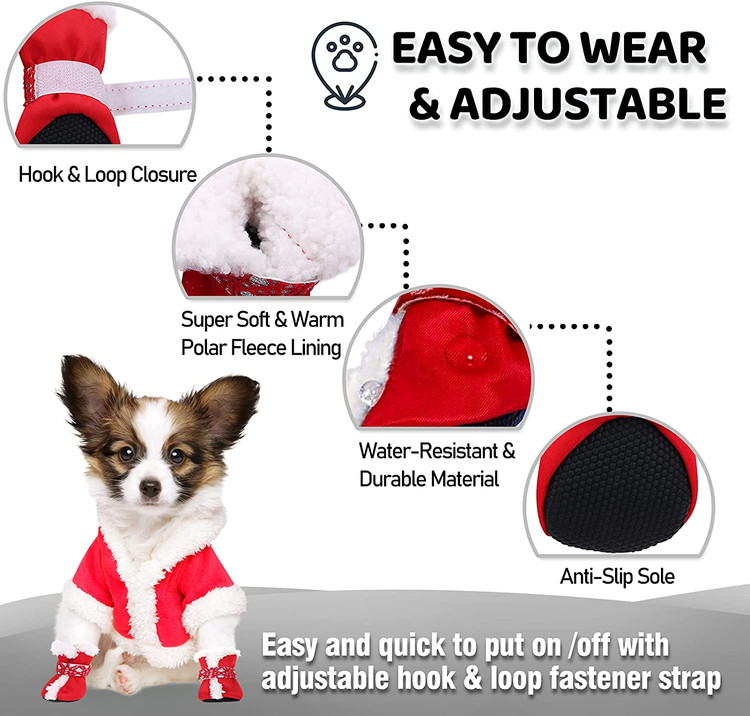 زیره انعطاف پذیر اثر ضد لغزش خوبی دارد و می تواند کشش را برای محافظت از پنجه های سگ در برابر جاده، چمن، کاشی، عرشه، قایق، نمک زمستانی، برف، یخ، کف چوبی داخلی، فراهم کند.