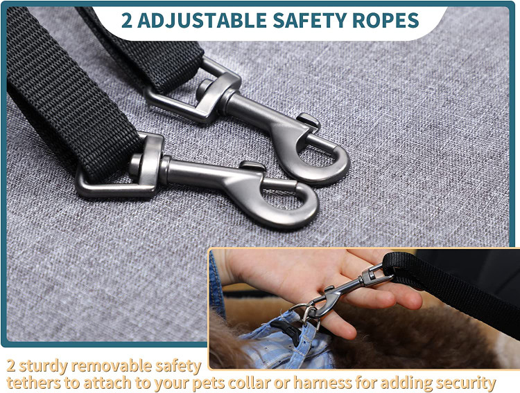 صندلی ماشین سگ برای سگ های بزرگ دارای کمربند ایمنی برای ثابت کردن صندلی برای جلوگیری از سر خوردن آن در ماشین است