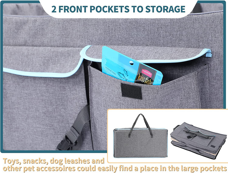 صندلی ماشین سگ از جنس آکسفورد مرغوب است که به همراه لنت استفاده می شود که می توان آن را با زیپ به دهانه پایین متصل کرد و برای شستشو جدا شد