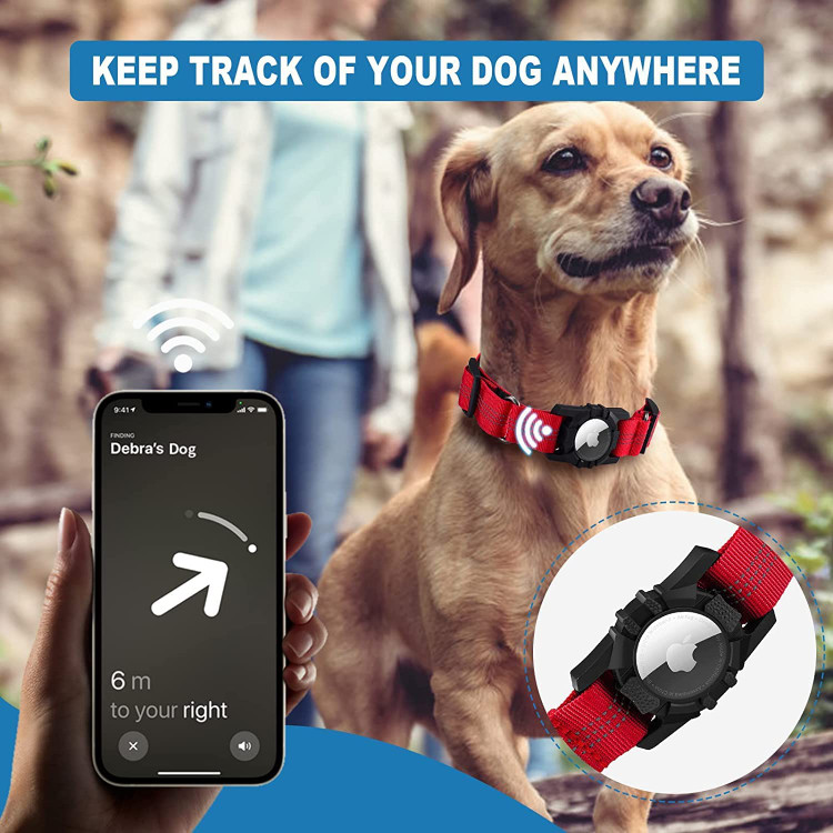 این قلاده سگ AirTag دارای بخیه هایی با بازتاب 360 درجه است