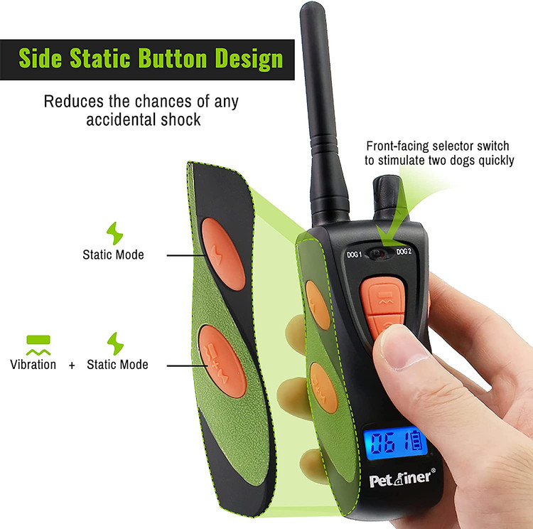 قلادههای پارس سگ دارای فناوری RF434Mhz هستند تا بتوانند از راه دور تا 330 برد. به راحتی سگ خود را در خانه، پارک یا حیاط خلوت خود آموزش دهید. یقه E-Training امکان کنترل دو گیرنده قلاده را به طور همزمان فراهم می کند