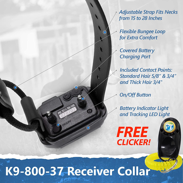 قلاده الکترونیکی K9-Handler برای آموزش سگ دارای 100 سطح قابل تنظیم تصحیح، لرزش و تن برای تهویه پاولوی است. برد 1 مایلی برای پارک ها، شکار و تمرینات صحرایی ایده آل است.