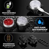 با گیره پلاستیکی و بند سیلیکونی، چراغ های سگ برای راه رفتن در شب را می توان بر روی قلاده سگ، کمربند، بند سگ، جیب، کوله پشتی و لباس بست