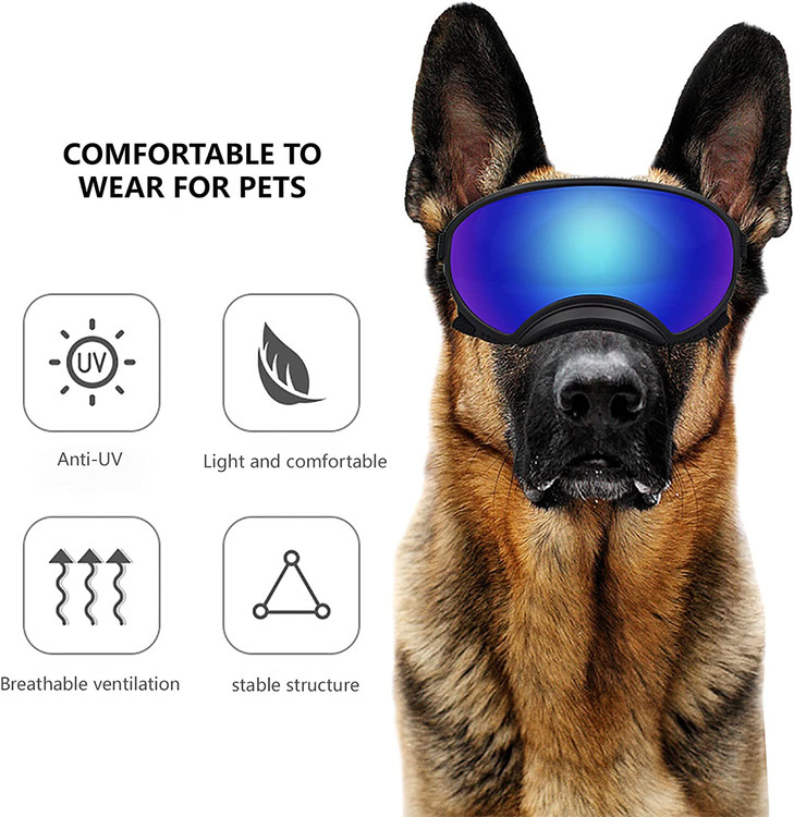 پد فریم نرم در اطراف عینک آفتابی برای راحتی و سازگاری با پوست. ساختار داخلی جادار به چشم سگ شما فشار نمی آورد