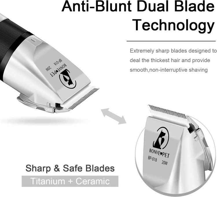 فناوری فوقالعاده بیصدا توسط دستگاه قیچی سگ Bonve Pet استفاده شده است که باعث میشود دستگاه موبر سگ در 50 دسیبل بسیار قابل تحمل ارتعاش داشته باشد. بنابراین حیوان خانگی شما احساس راحتی می کند و دیگر از کوتاه کردن موهای خود نمی ترسد.