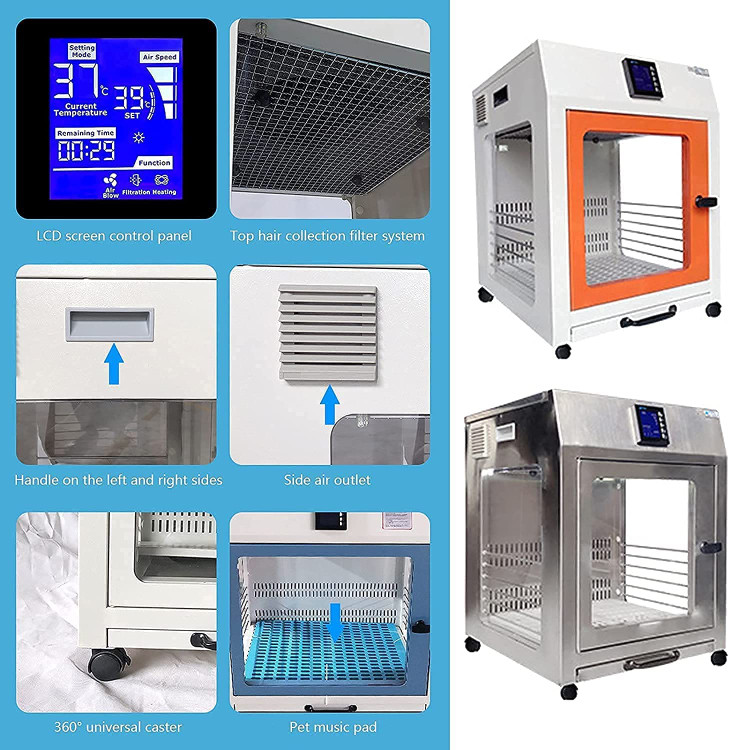 کنترل هوشمند دما می توانید تایمر خشک کردن را از 10 تا 120 دقیقه تنظیم کنید. تنظیم دما از 27 ℃ / تا 39 ℃. کنترل دقیق زمان و دما می تواند حیوان خانگی شما را در طول فرآیند خشک کردن راحت تر کند.