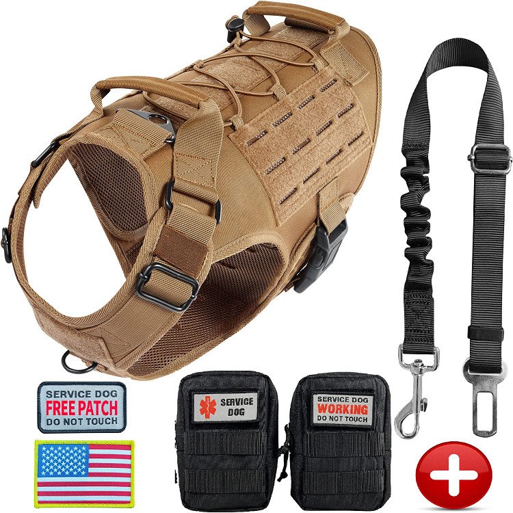 جلیقه تاکتیکی سگ با کمربند ایمنی خودرو و کیسه مولی نظامی برند: Lzdrason  کد : G 340