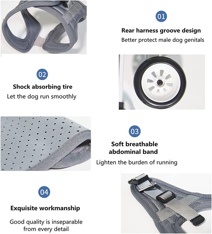 ویلچرهای دو چرخ فقط برای حیوانات خانگی با معلولیت در پاهای عقب مناسب هستند. می توانید پاهای عقب آنها را بالا بیاورید. اگر می توانید روی پاهای جلویی راه بروید، ویلچر ما به او کمک می کند راه برود.