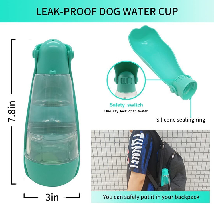 بطری آب حیوان خانگی ما میتواند 260 میلیلیتر آب و 200 میلیلیتر غذا ذخیره کند، که برای شما راحت است که حیوان خانگی خود را برای پیادهروی و پیادهروی در فضای باز ببرید