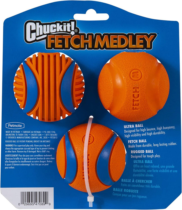 این مجموعه از 3 توپ واکشی شامل توپ کلاسیک Fetch Ball، شماره 1 Ultra Ball و Rugged Ball است.