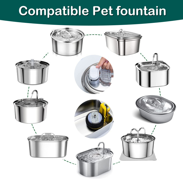 فیلتر فواره آب گربه با آبنمای قابل تنظیم جریان آب از جنس استنلس استیل 67oz/2L سازگار است.